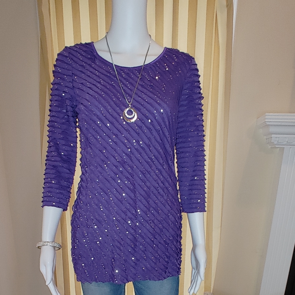 KIM ROGERS CABO DOTLASH RUFFLE TOP PS - Picture 1 of 7